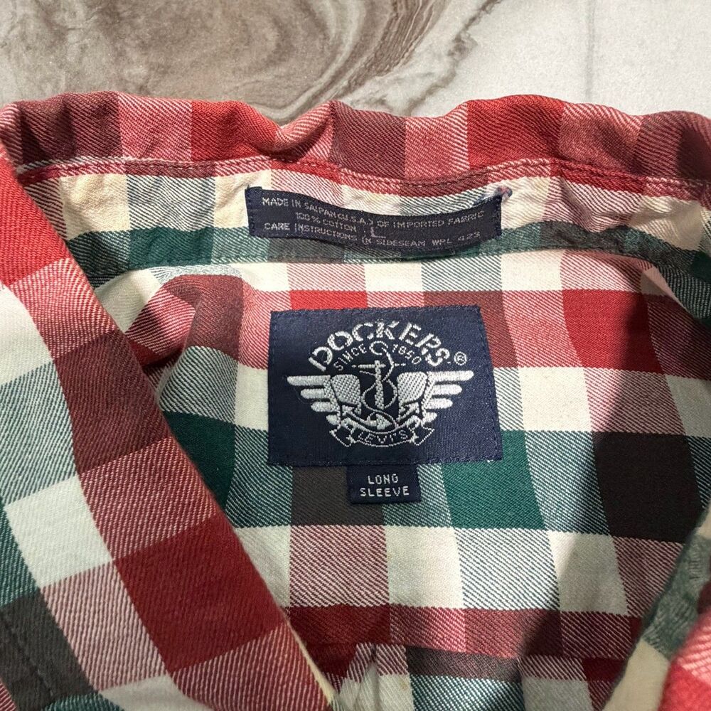 Dockers Mens Long Sleeve Plaid Button-Up Shirt Size L Red Green Cotton - Picture 6 of 10